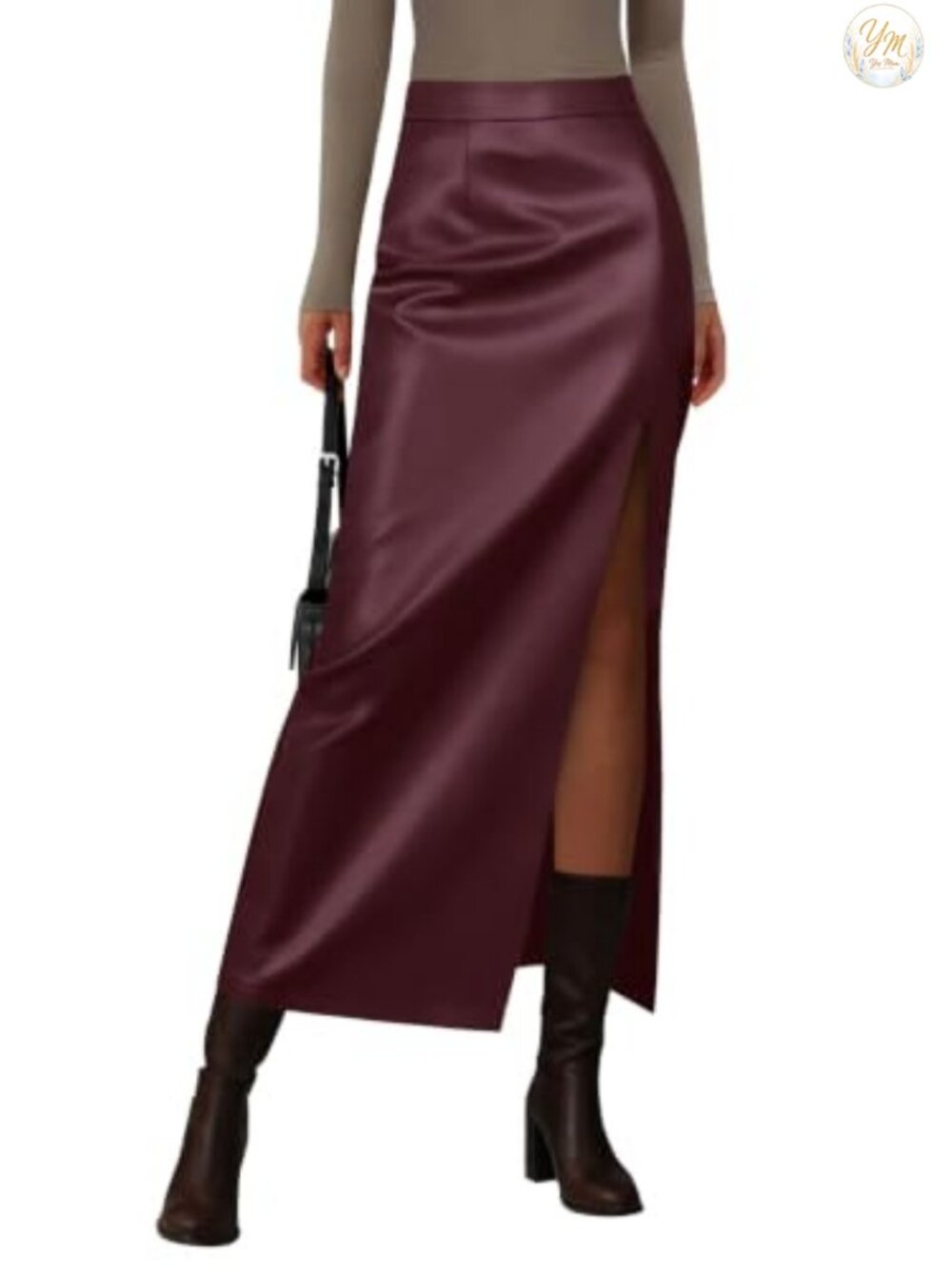 Faux Leather Long Pencil Skirt High Waist Side Slit Maxi Work to Date Night